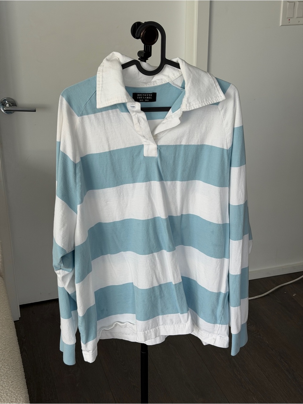 Brunette The Label Striped Rugby Polo - Light Blue & White